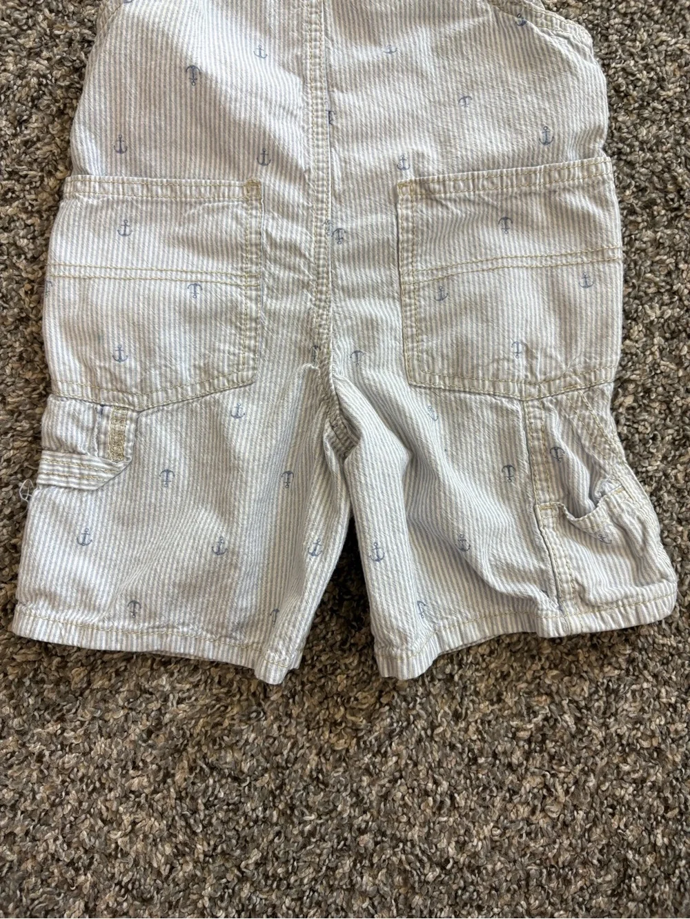 OshKosh B'gosh Light Blue & White Striped Anchor Overalls